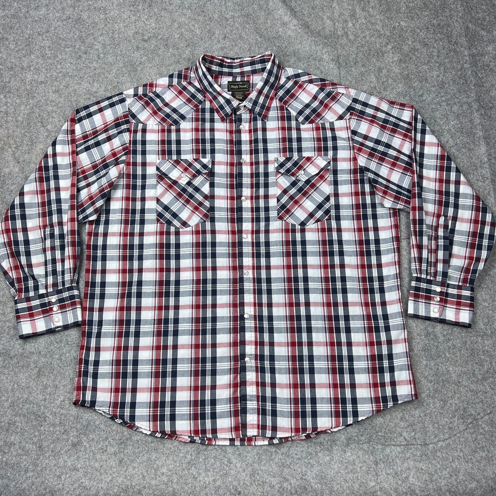 High Noon Shirt Men 2XL XXL Red Black Plaid Pearl Snap Long Sleeve Western Ranch